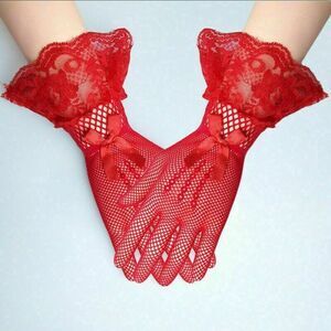 Red Lace Mesh Gloves Women Lace Gloves for Wedding Elegant Short Wrist Gloves Op